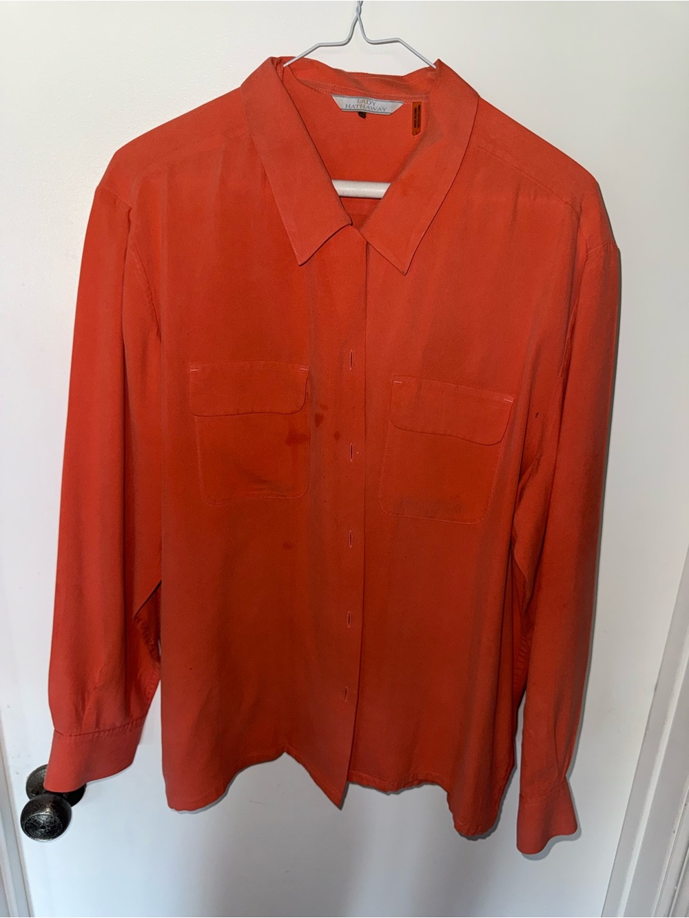Silk Button-Up Blouse in Vibrant Peach